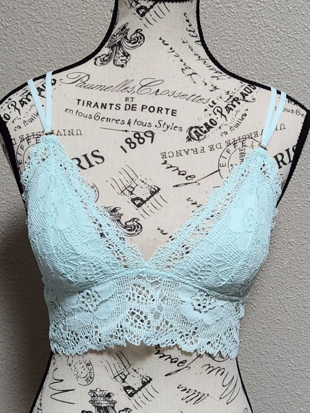 AERIE - Lace Padded Strappy Bra Top Bralette Mint Green - Medium - NEW NWT